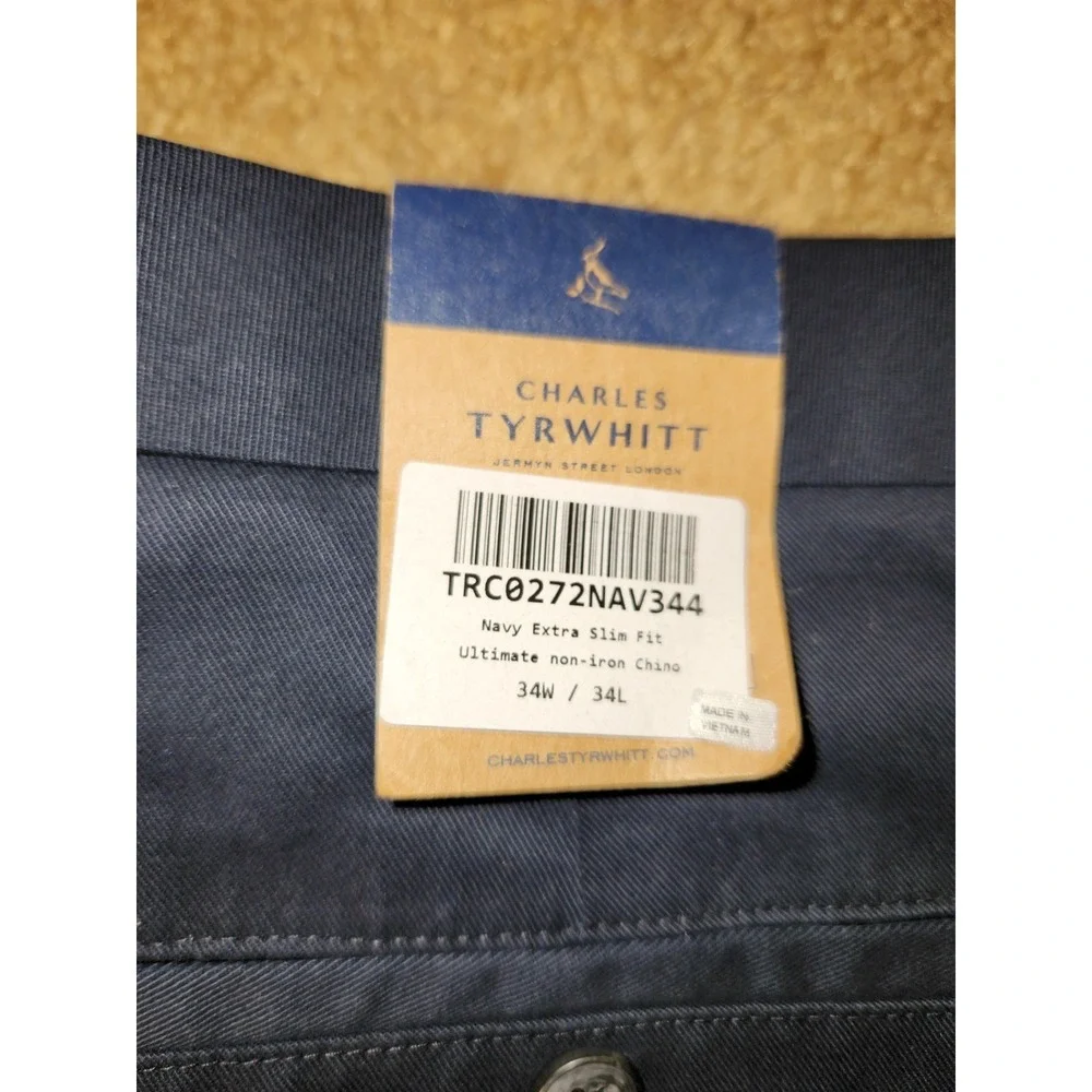 Charles Tyrwhitt Navy Extra Slim Fit Non Iron Chino 34w/34l NWT - Picture 2 of 5